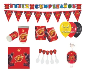 Kit Fiesta Flash Rojo Súper Héroe Mantel Vasos Platos Vela