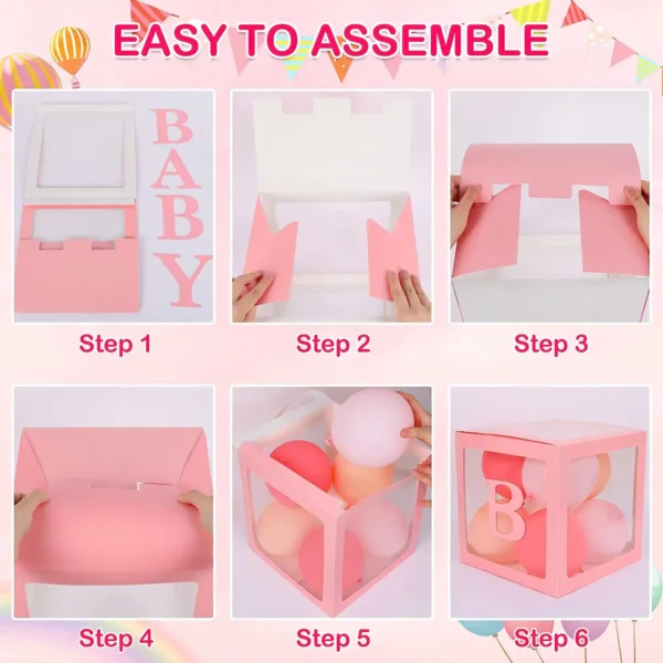 D_NQ_NP_2X_855149-MLA92449846014_092025-F Set 4 Cubos Cajas Para Globos Baby Shower Decoración-blanco Color Rosa Claro