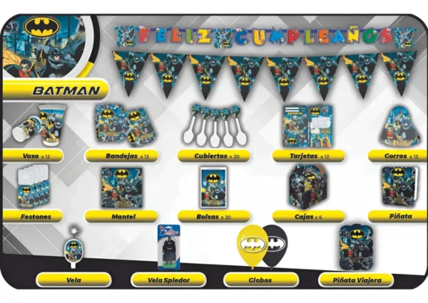 D_NQ_NP_2X_859750-MCO95982112504_102025-F Fiesta Kit Mantel Vela Vaso Platos Decoración Batman Noche