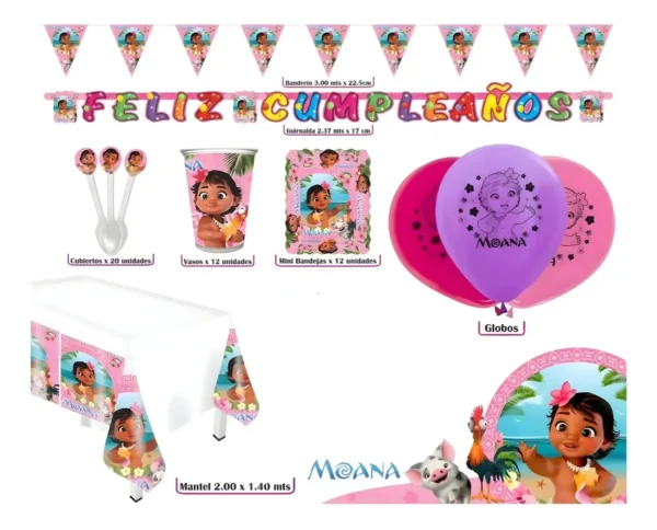 Kit Fiesta Moana Bebe Hawái Cumpleaños Vasos Mantel Platos