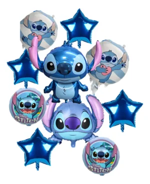 Bouquet De 10 Globos Stitch 3d+metalizados 45cm Color Azul