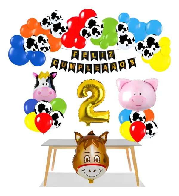 Kit Decoración De Cumpleaños Globos Animales Granja