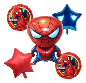 Bouquet 5 Globos Spiderman Metalizados Premium Pack Temático 45cm