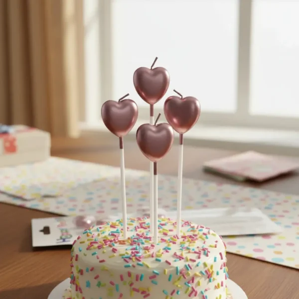 Vela En Forma De Corazón Oro Rosa Para Cumpleaños