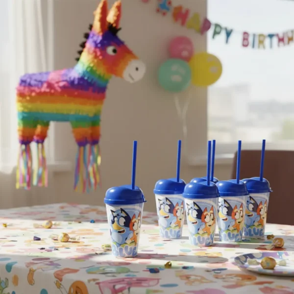 Vaso Pitillo Bluey Sorpresa X6u Alta Calidad Cumpleaños