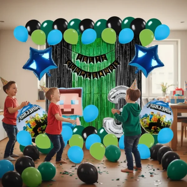 Kit Decoración Minecraft Globos Metálicos + Numero