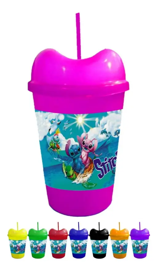 Vaso Pitillo Para Niñas X12 Sorpresa Piñata Regalo Fiesta Stitch