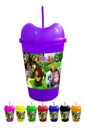 Vaso Pitillo Sorpresa Masha y el Oso X12 Sorpresa Regalo Fiesta Infantil