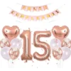 Kit Set Decoración 15 Años Cumpleaños Oro Rosa Bombas Numero