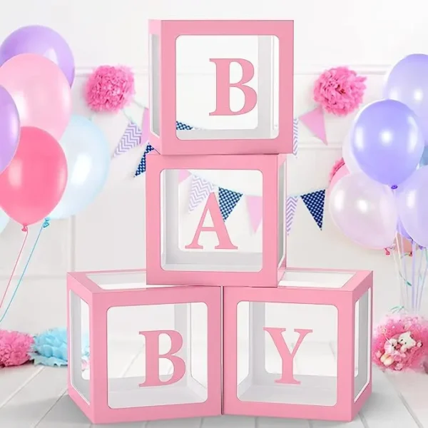 D_NQ_NP_2X_911542-MLA80798313319_112024-F Set 4 Cubos Cajas Para Globos Baby Shower Decoración-blanco Color Rosa Claro