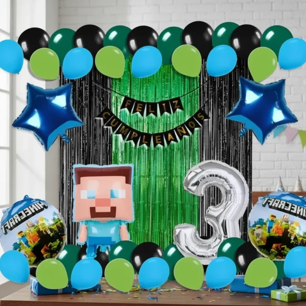 Kit Decoración Minecraft Globos Metálicos + Numero