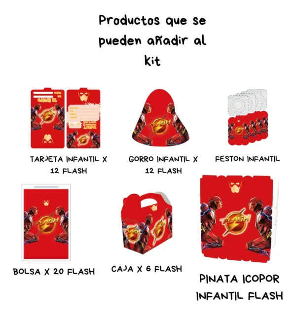 Kit Fiesta Flash Rojo Súper Héroe Mantel Vasos Platos Vela