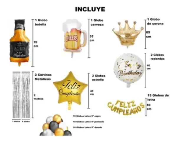 Set De Globos Corona+ Cerveza+ Estrellas F.c 54 Piezas