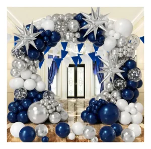 Arco De Globos Kit De Globos Azul Marino Plateado 114 Piezas
