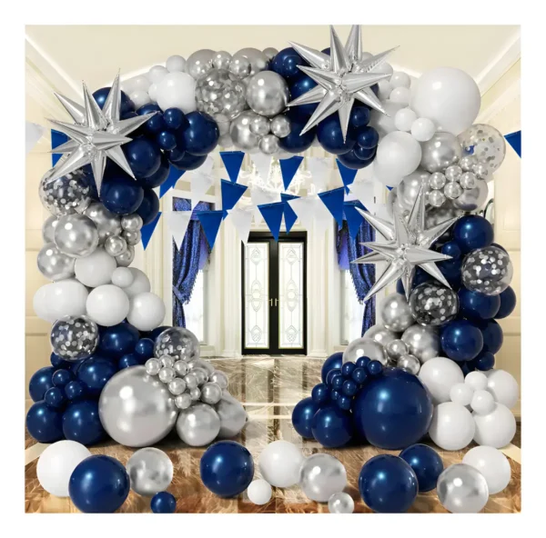 Arco De Globos Kit De Globos Azul Marino Plateado 114 Piezas