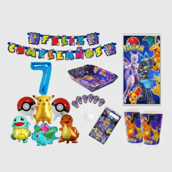 Kit Decoración Pokemon X48 + Bouquet X6 + Numero