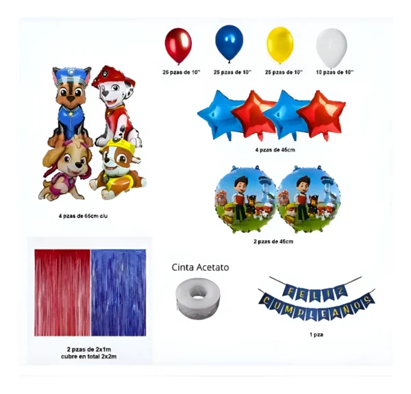 Kit Globos Fiesta Patrulla Canina Cumpleaños Cortina Azul