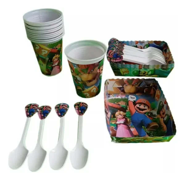 Kit Decoración Mario Bros X24 Vasos + Platos + Cucharas