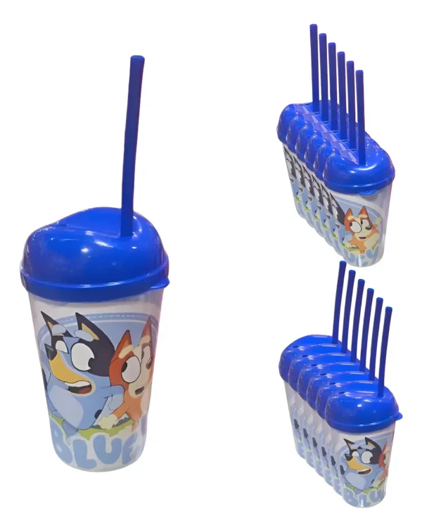 Vaso Pitillo Bluey Sorpresa X6u Alta Calidad Cumpleaños