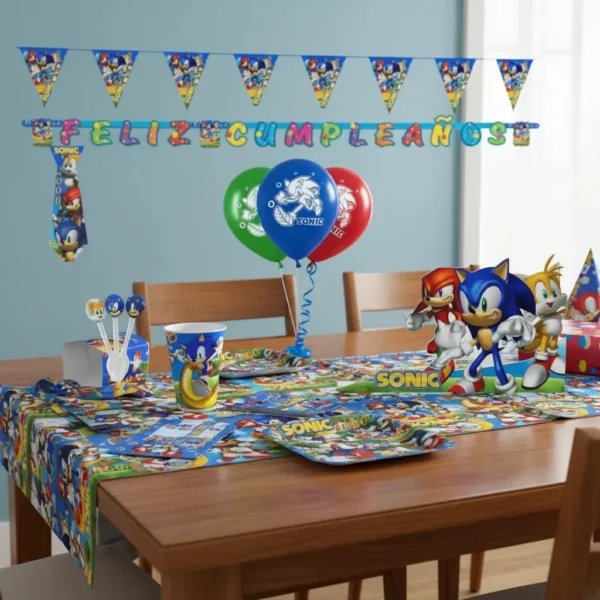 Kit Decoración Piñata Fiesta Infantil Económica Sonic