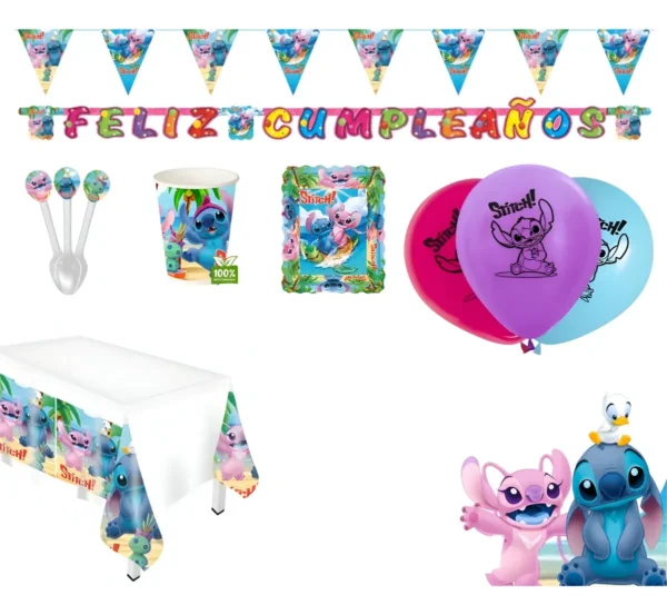 Kit Infantil Decoración Fiesta - Stitch Y Angel X12 Invitados