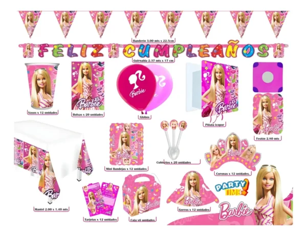 Kit Infantil Decoración Fiesta - Barbie X36 Invitados