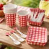 Kit Decoración Picnic Rojo X24 Vasos + Platos + Cucharas