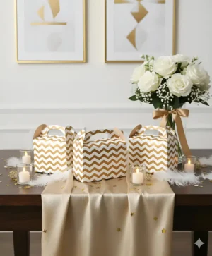 Caja Cajita Feliz Sorpresa X12 Unidades Blanco Dorado