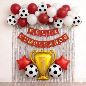 Kit Decoración Futbol Santa Fe Cumpleaños Fiesta 46 Pzs