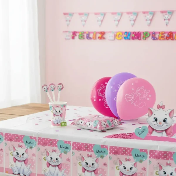 Kit Decoración Piñata Fiesta Infantil Gata Marie x12 invitados