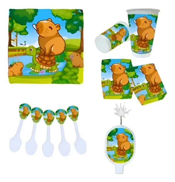 Kit Decoración Capibara Vasos Platos Mantel Cumpleaños Fiesta