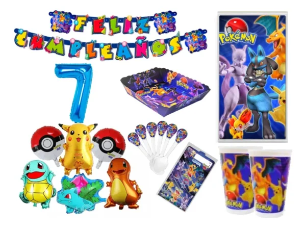 Kit Decoración Pokemon X48 + Bouquet X6 + Numero