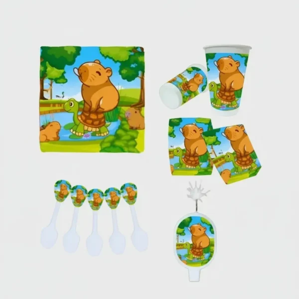 Kit Decoración Capibara Vasos Platos Mantel Cumpleaños Fiesta