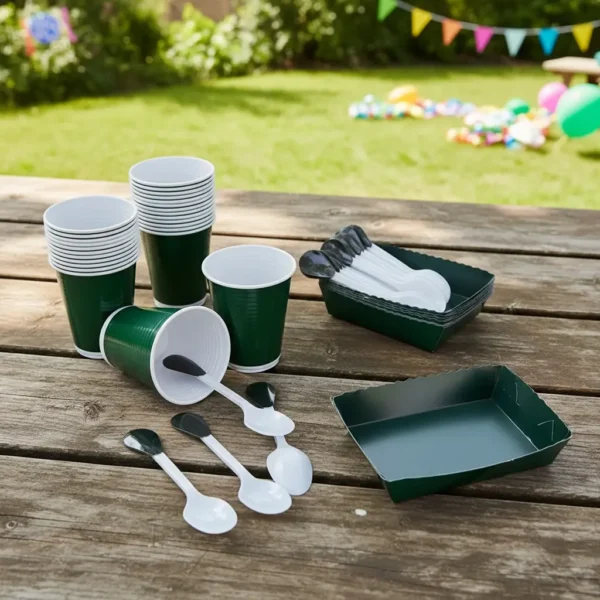 D_NQ_NP_2X_950658-MLA106396750570_022026-F Kit Decoración Negro Unicolor X12 Vasos + Platos + Cucharas