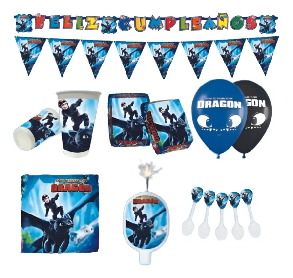 Kit Decoración Chimuelo Dragón Cumpleaños Mantel Vela Globos