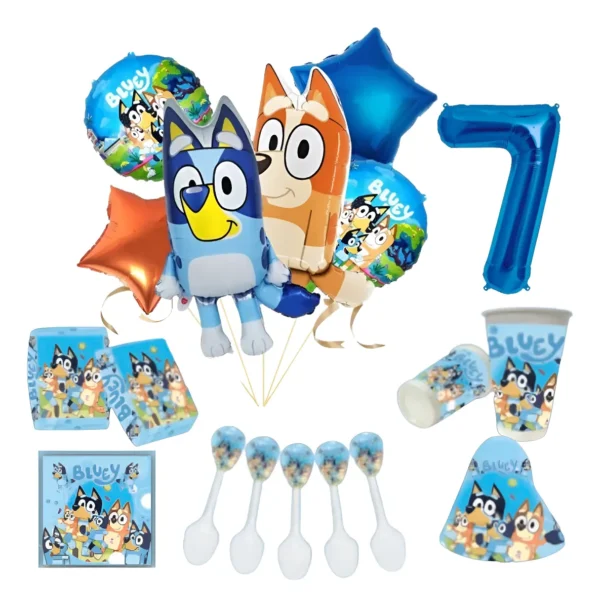 Kit Fiesta Globos Bingo Bluey Número Vaso Platos Cumpleaños
