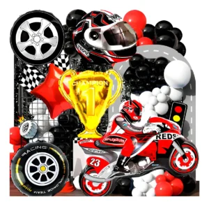 Set De Globos Multicolor Fiesta Temática Moto Arco Decoración 56pzas
