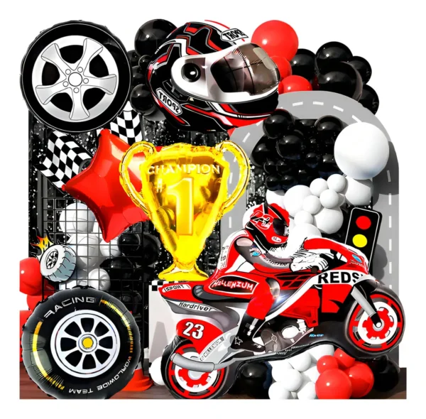 Set De Globos Multicolor Fiesta Temática Moto Arco Decoración 56pzas
