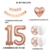 Kit Set Decoración 15 Años Cumpleaños Oro Rosa Bombas Numero
