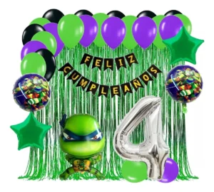 D_NQ_NP_2X_965563-MCO110671646319_042026-F Kit Globos Tortugas Ninjas Cumpleaños Cortina Verde Niño