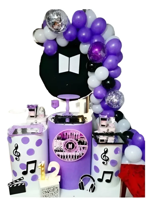 Decoración Bts Globos Pop Coreano Kpop Negro Morado Blanco