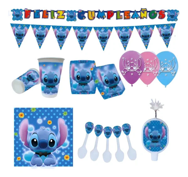 Kit Fiesta Lilo Stitch Cumpleaños Globos Vela Mantel