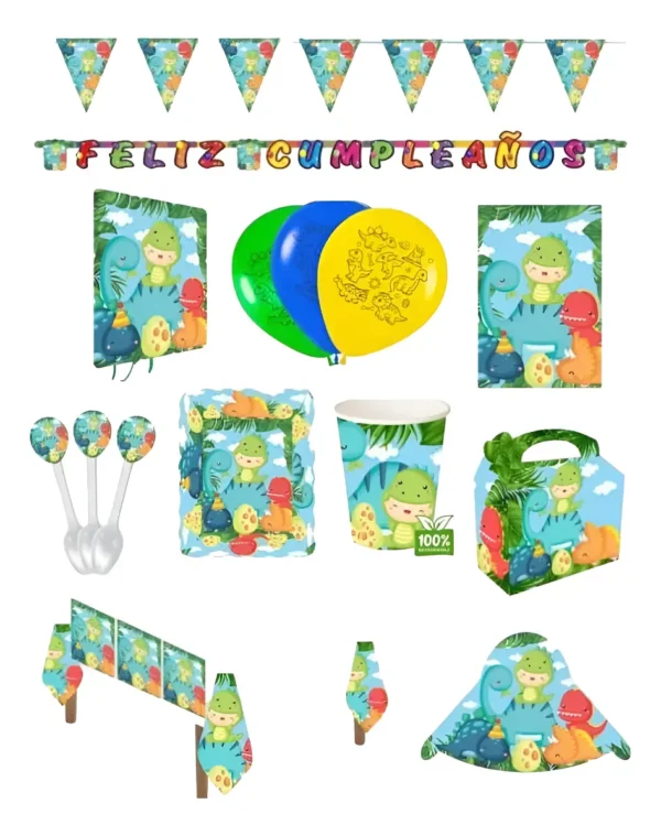 Kit Decoración Piñata Fiesta Infantil Dinosaurio Bebe Globos