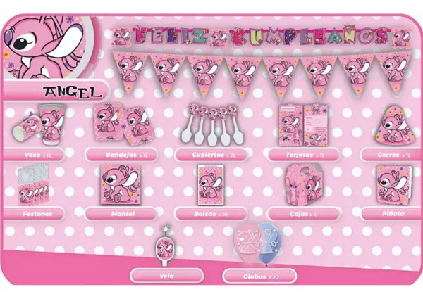 Kit Fiesta Stitch Lilo Angel Decoración Cumpleaños Globos