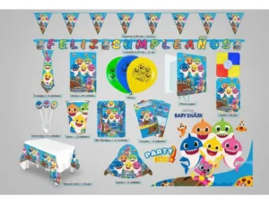 D_NQ_NP_2X_987369-MCO95942868460_102025-F Kit Baby Shark Tiburón Mar Marino Vasos Platos Globos x24 invitados