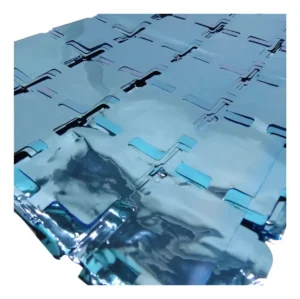 Cortina Metalizada Cuadros Pequeños Azul Claro X1u Multicolor Pastel