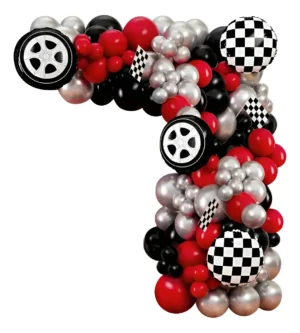D_NQ_NP_2X_990737-MLA108403540370_032026-F Arcos De Globos Decoración Llantas De Autos Carreras 114pza
