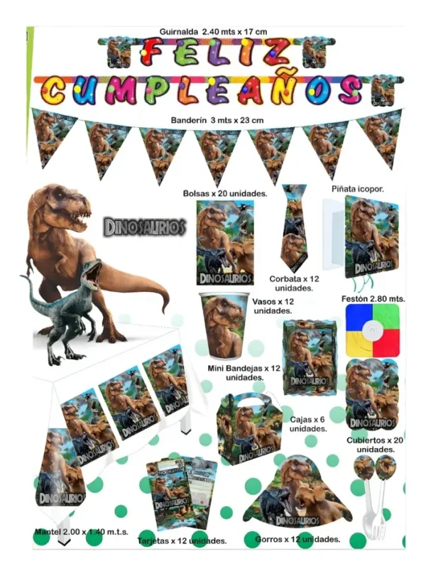 Kit Fiesta Dinosaurio Cumpleaños Vasos Platos Mantel