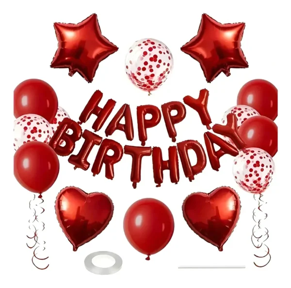 Kit De Decoración Cumpleaños Happy Birthday Rojo