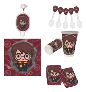 Kit Globos Mantel Vasos Platos Vela Harry Vinotinto